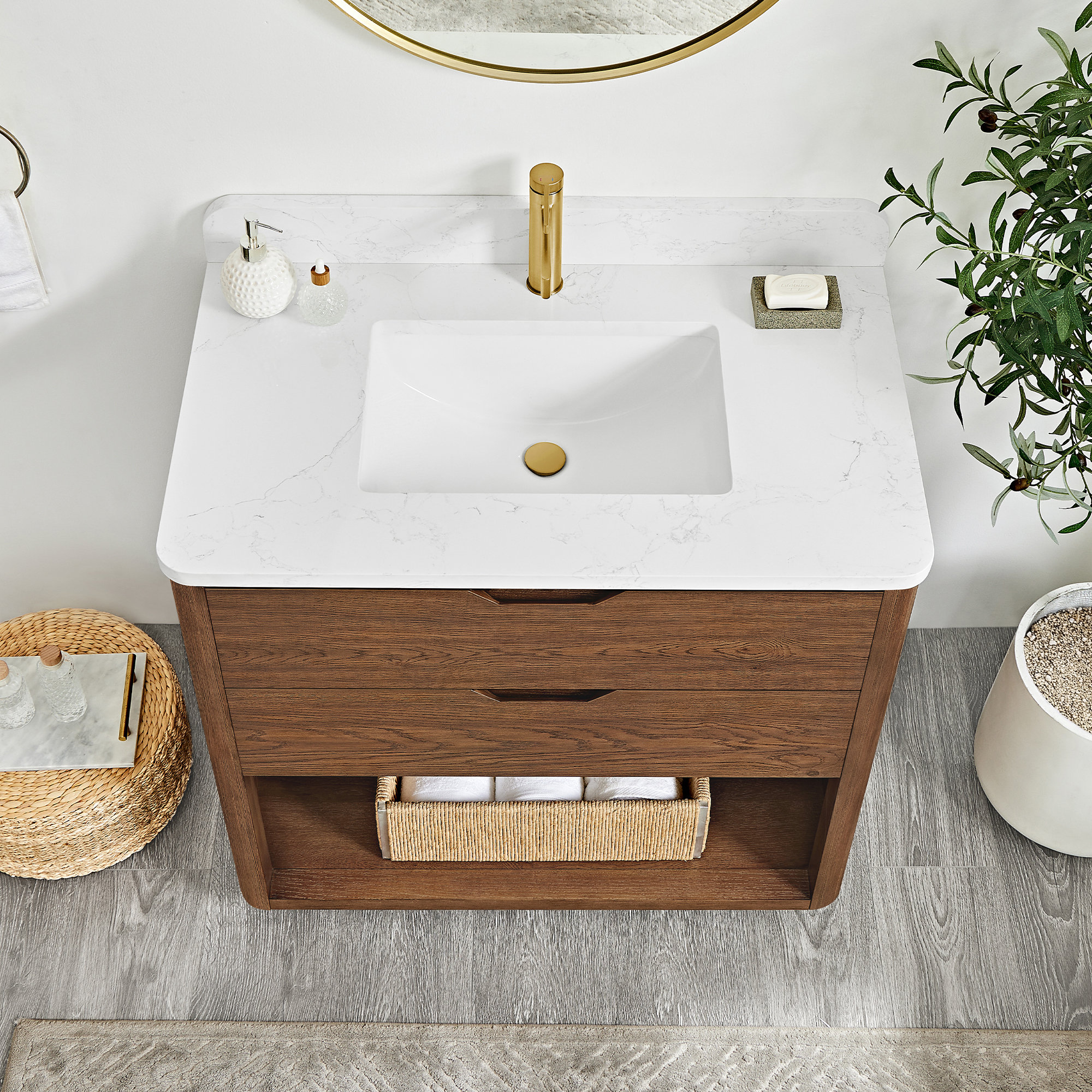 Latitude Run® Winston 36" Single Bath Vanity with White Grain Stone Top